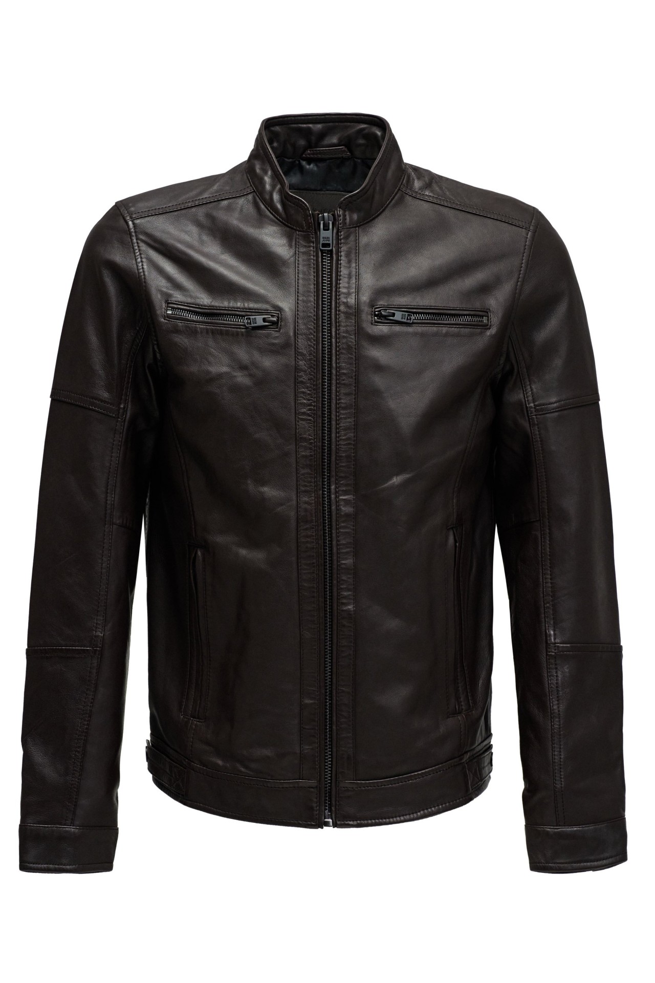 OUTLET LEATHER BIKER, DARK BROWN, XXL