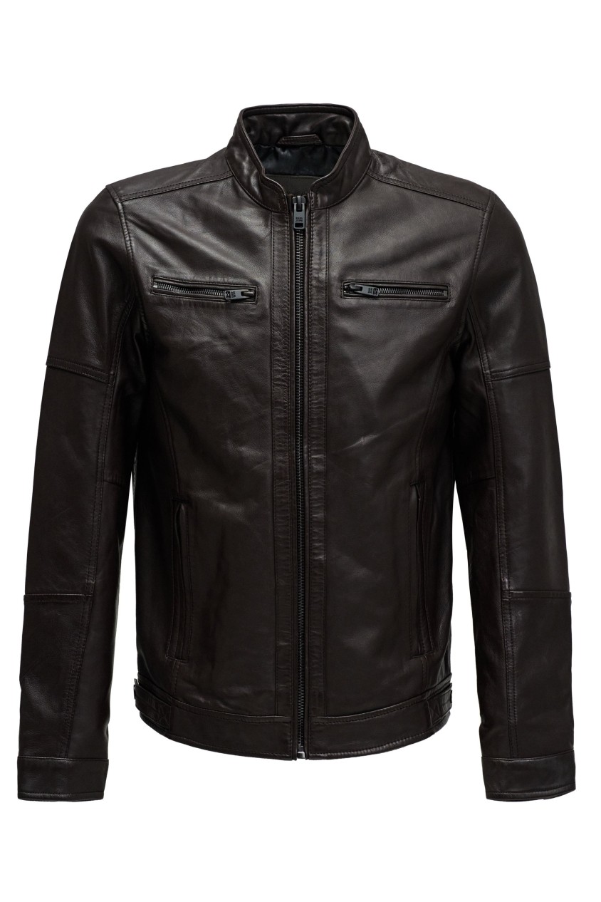 OUTLET LEATHER BIKER, DARK BROWN, XXL