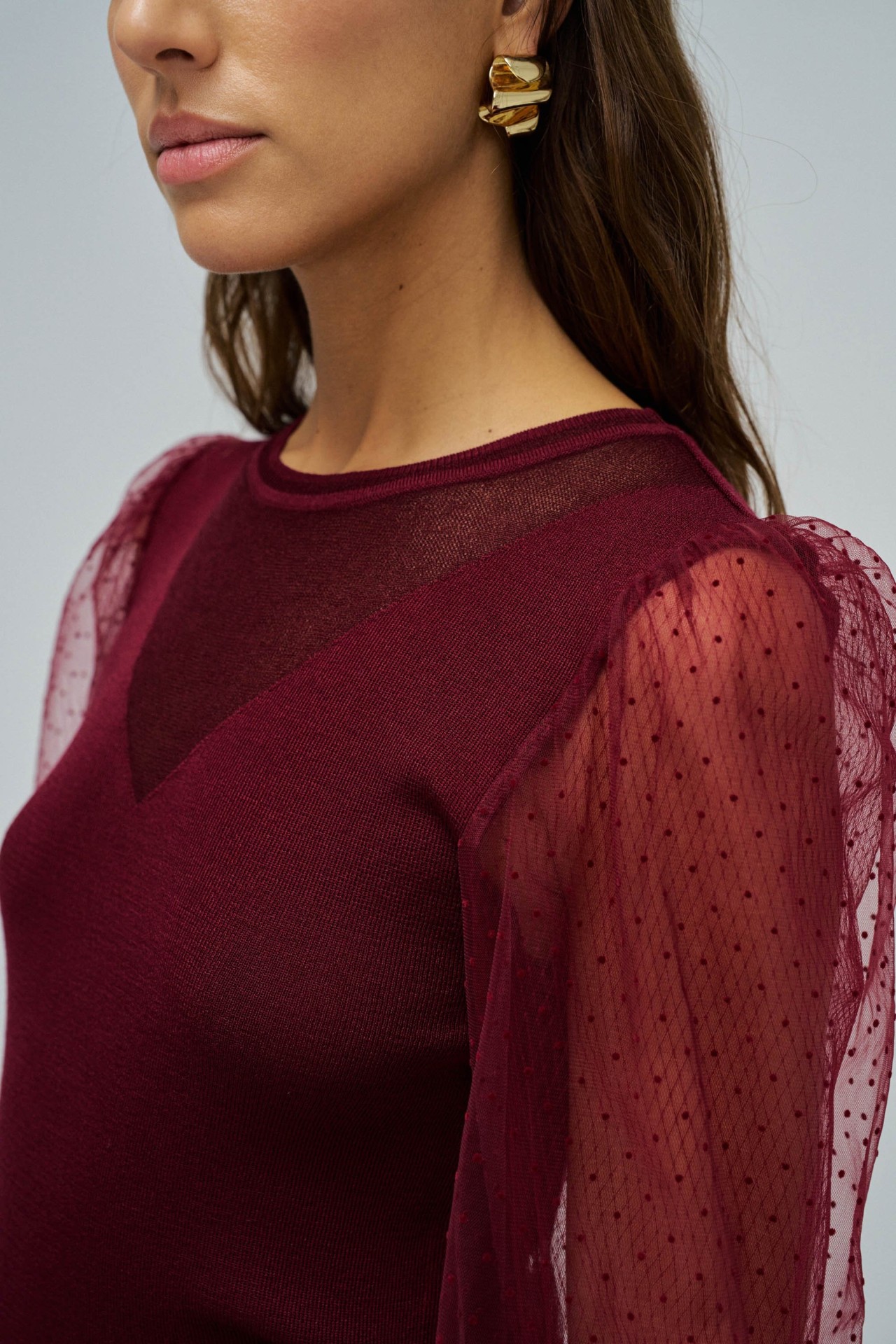 CAMISOLE EN MAILLE AVEC TULLE