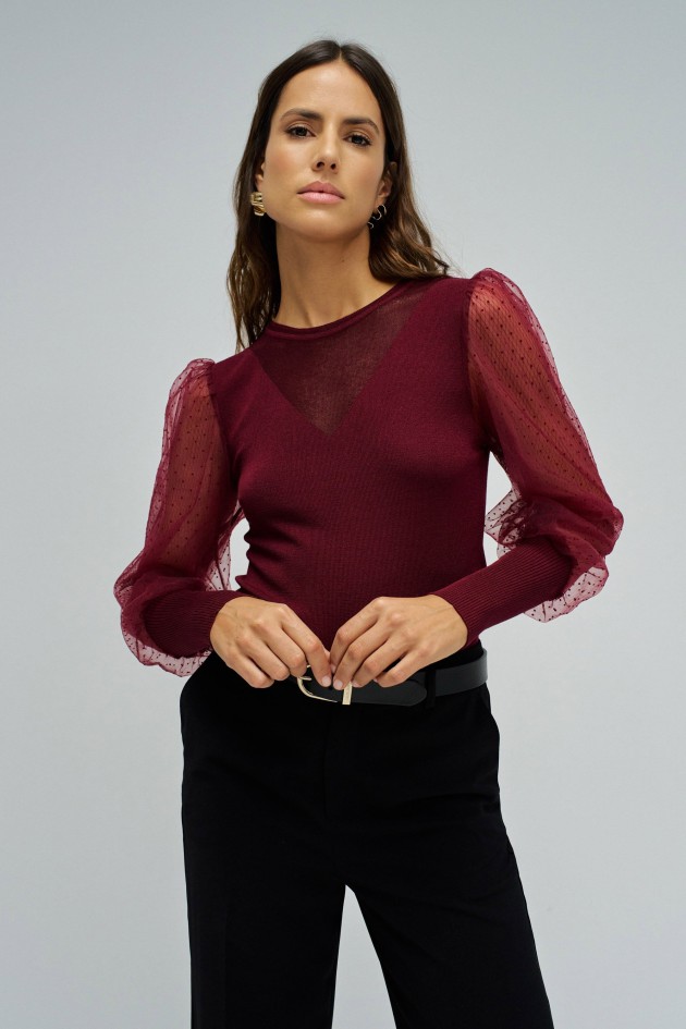 CAMISOLE EN MAILLE AVEC TULLE