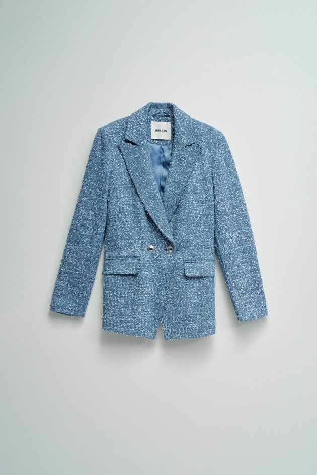 DENIM BLAZER WITH JACQUARD AND SEQUINS