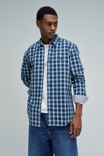 Chemise Homme Chaps Denim Blanc & Noir - Taille L - Neuf Avec Étiquettes