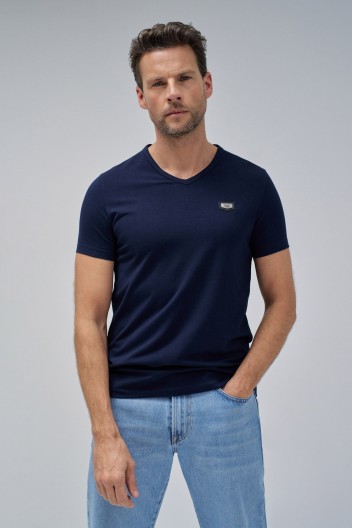 その他 salsation Round Neck T-Shirt Blue Denim salsation Round Neck T-Shirt Blue Denim Cotton T-Shirt - Stonewash