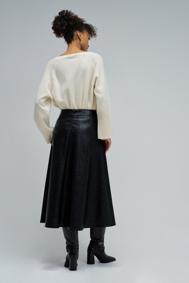 JUPE MIDI EFFET CUIR AVEC CEINTURE