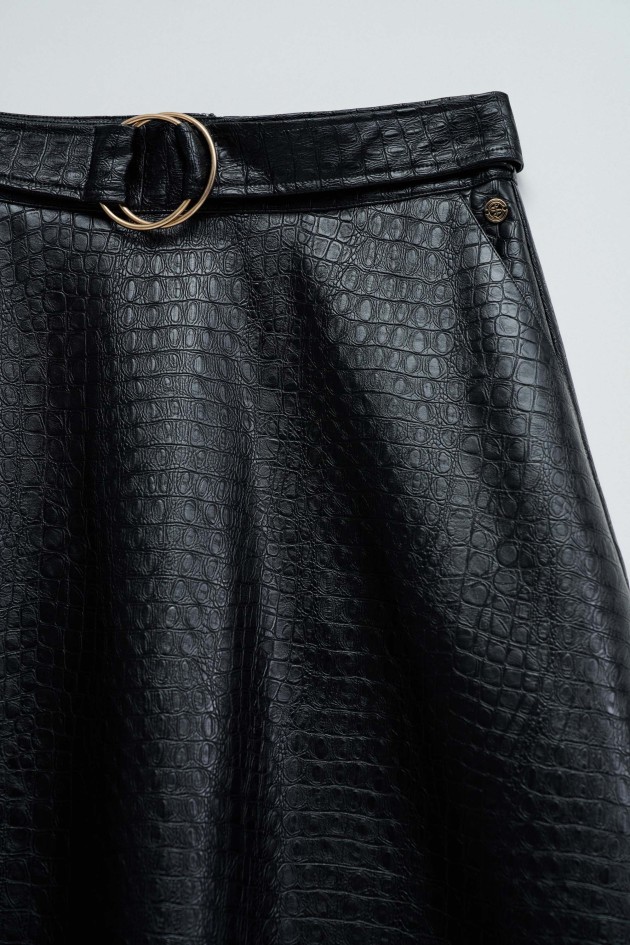 JUPE MIDI EFFET CUIR AVEC CEINTURE