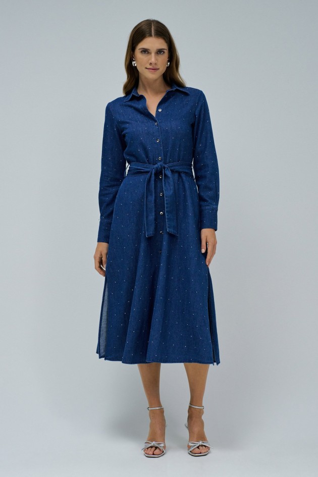 SHIRT DRESS IN DENIM WITH SPARKLES