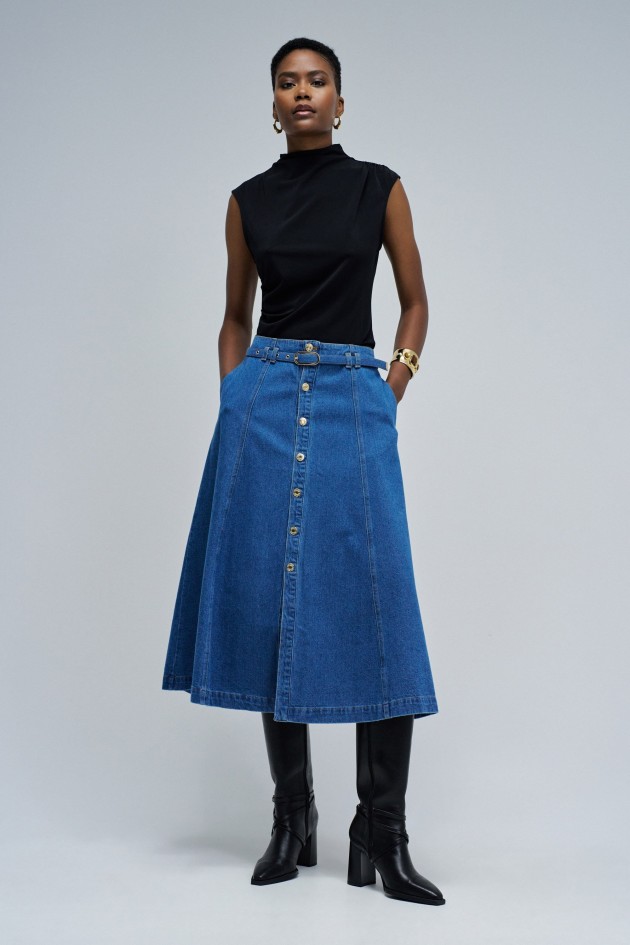 JUPE MIDI EN JEAN