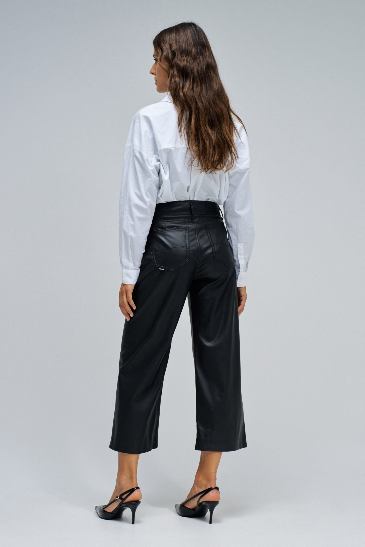 TRUE CROPPED WIDE LEATHER EFFECT JEANS