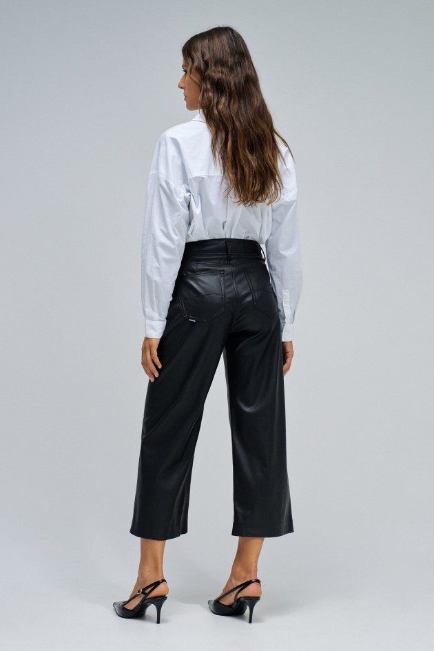 TRUE CROPPED WIDE LEATHER EFFECT JEANS