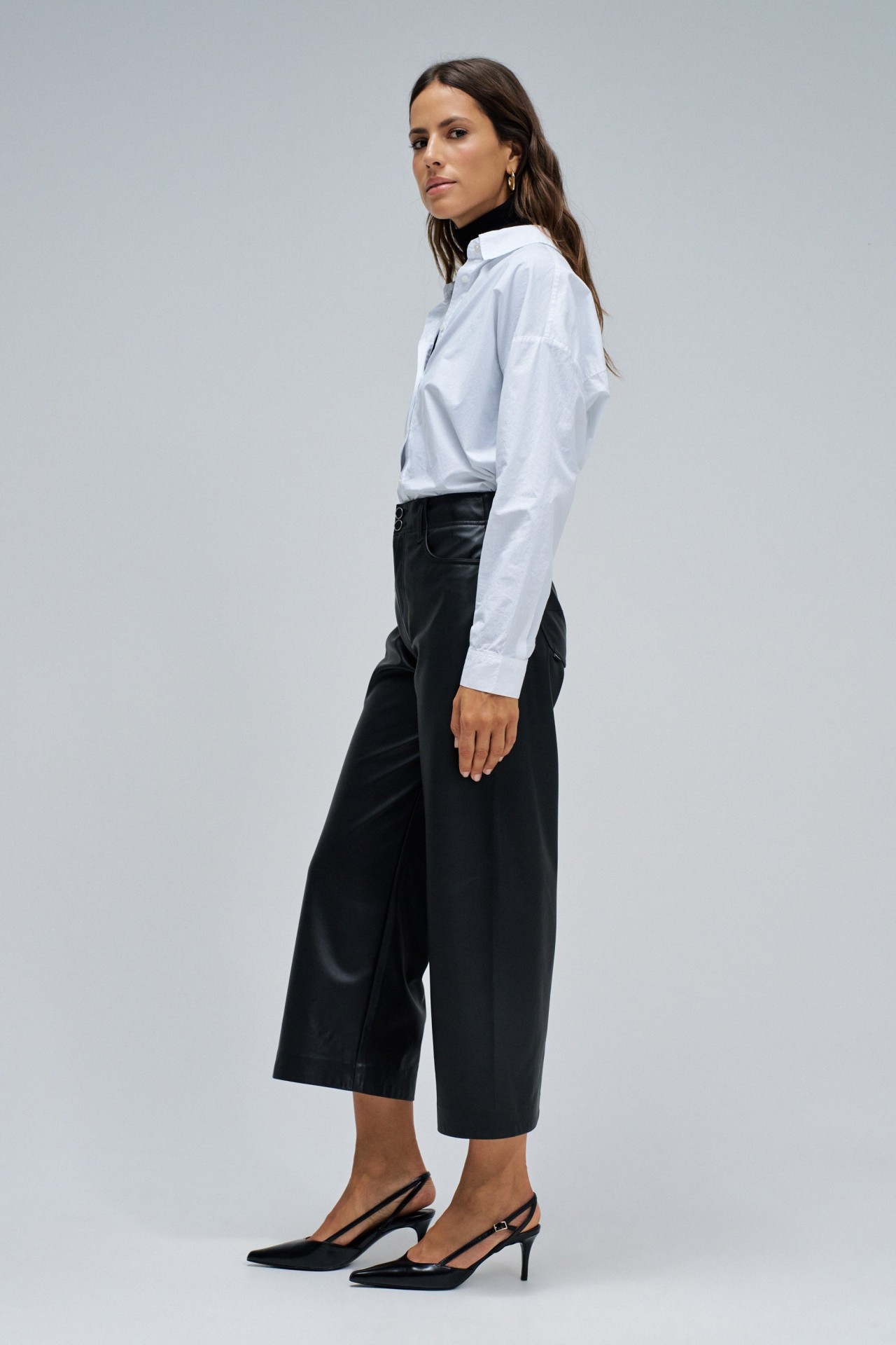 TRUE CROPPED WIDE LEATHER EFFECT JEANS