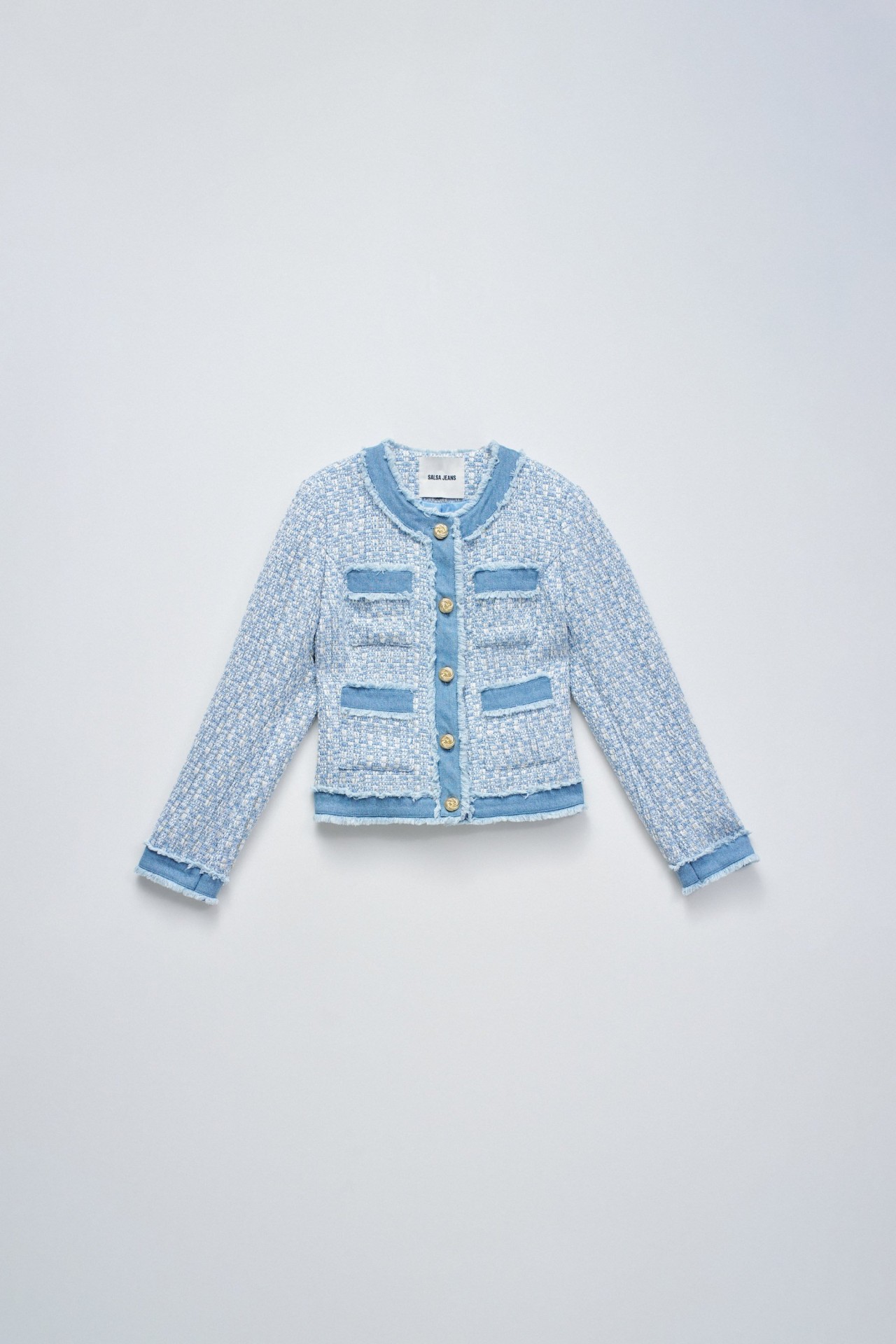 VESTE EN TWEED AVEC D�TAILS EN JEAN