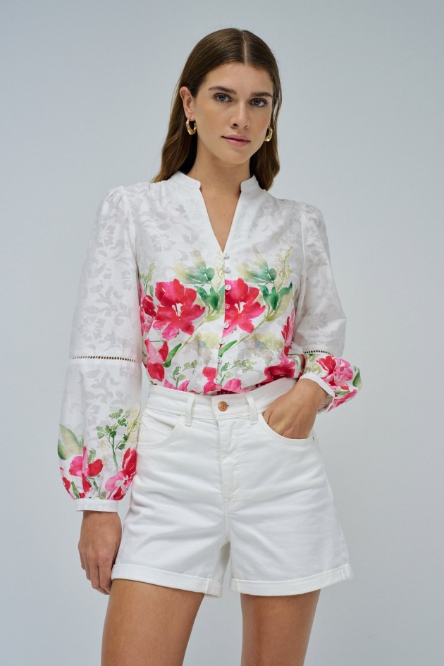 BLOUSE JACQUARD AVEC IMPRIM� FLORAL