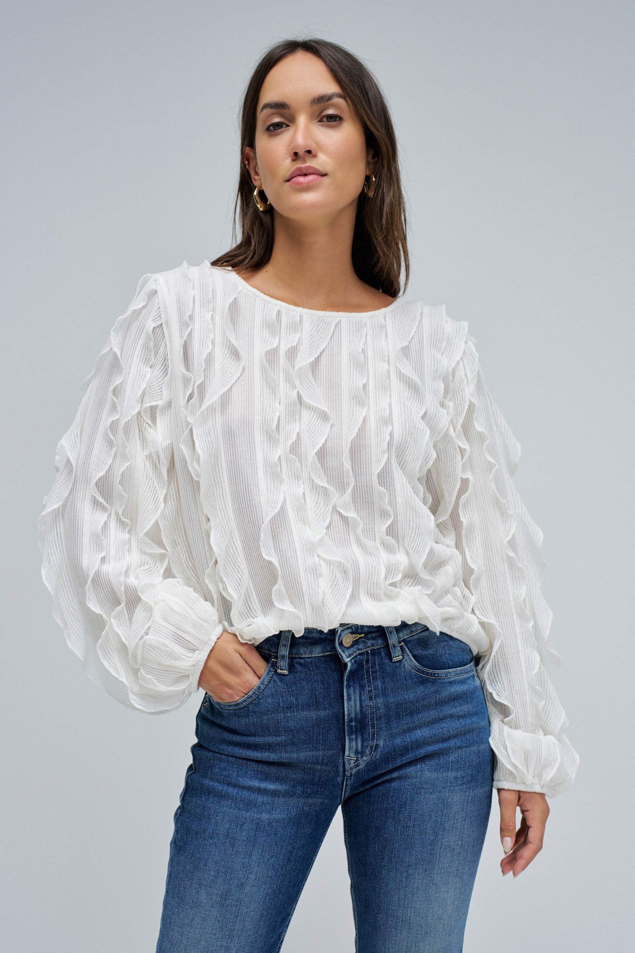 Blusa Blanca Con Volantes Estilo Romántico SALSA JEANS
