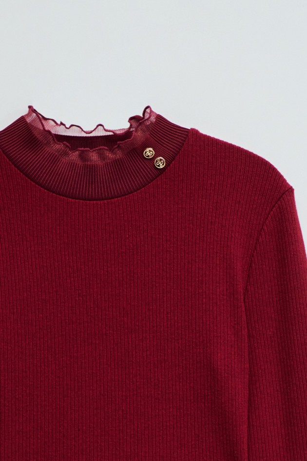 STRICKPULLOVER MIT TÜLLKRAGEN