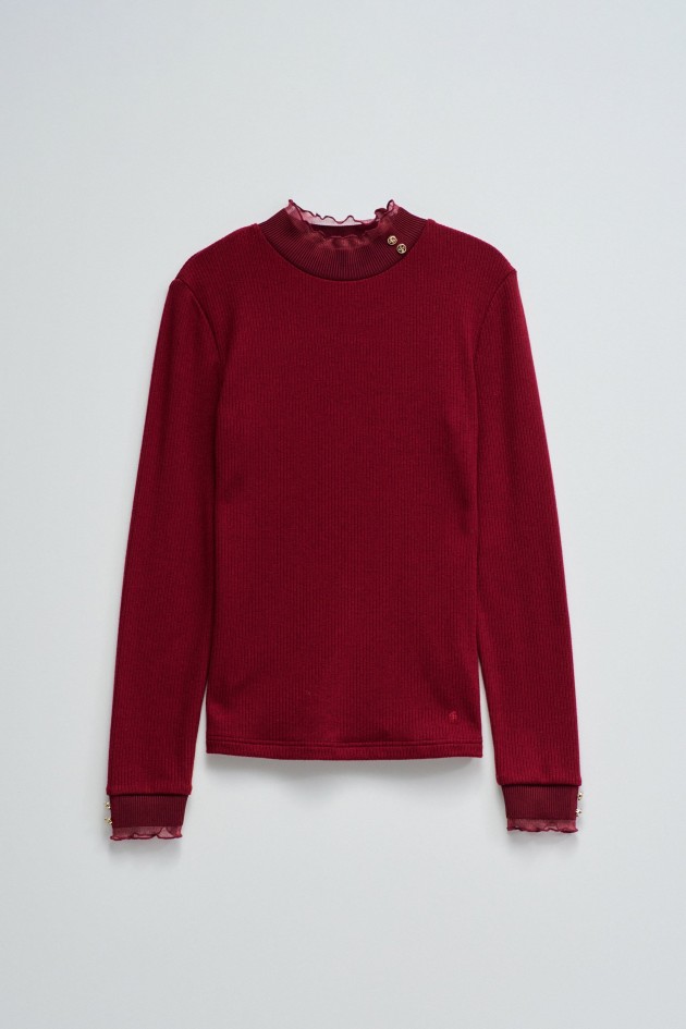 STRICKPULLOVER MIT TÜLLKRAGEN