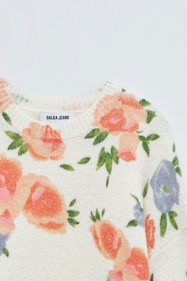 WOOL AND MOHAIR JUMPER WITH FLORAL PRINT