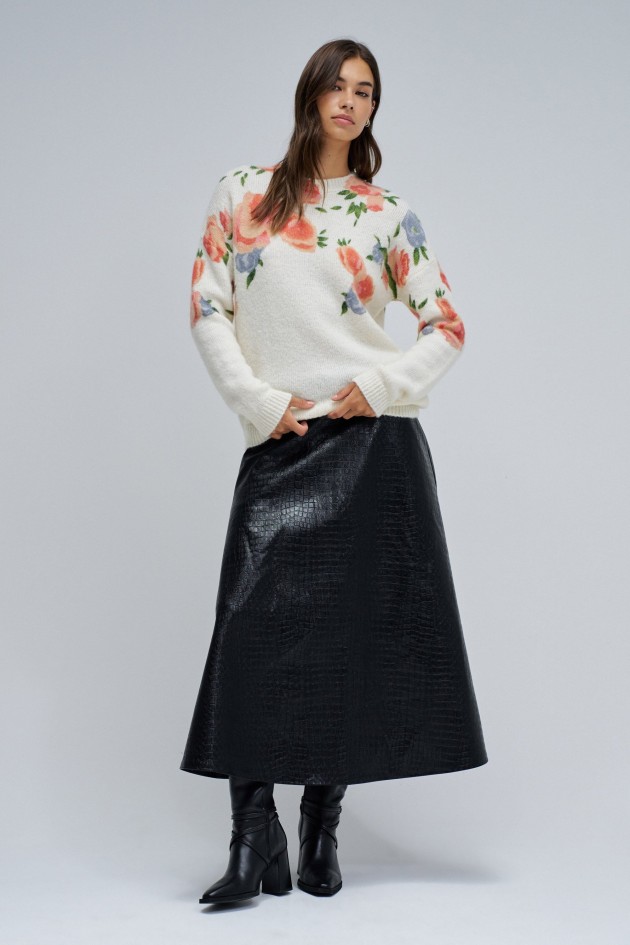 WOOL AND MOHAIR JUMPER WITH FLORAL PRINT