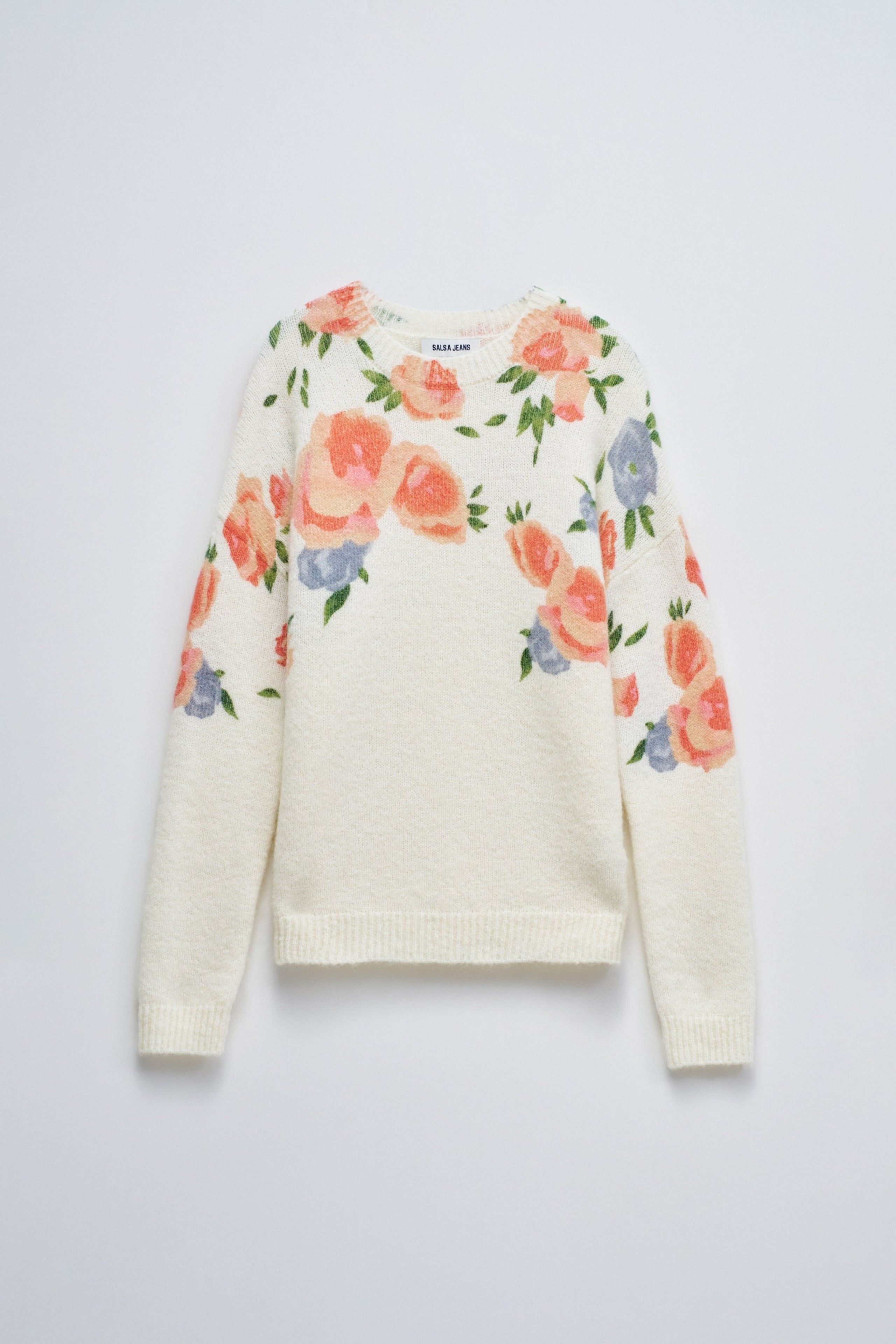 WOLLE UND MOHAIR-PULLOVER MIT BLUMENMUSTER