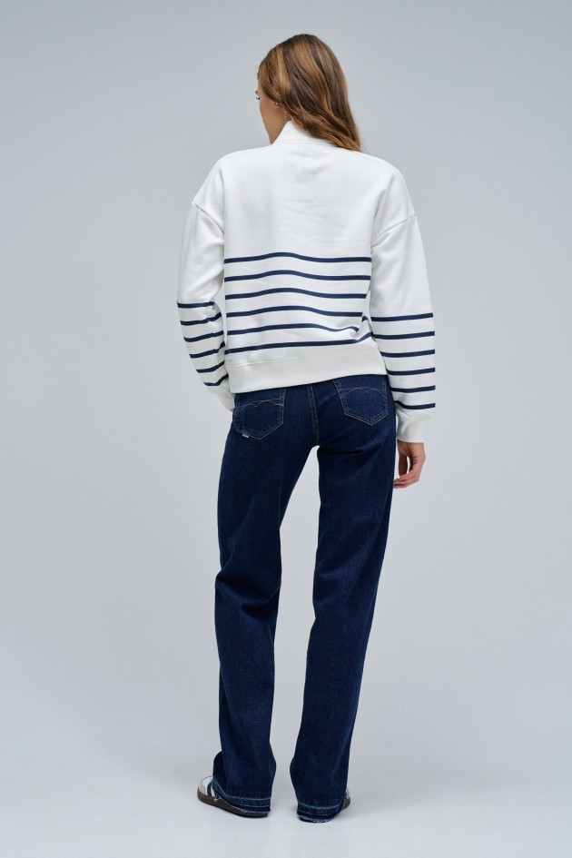 GESTREIFTER HALBREISSVERSCHLUSS-SWEATSHIRT
