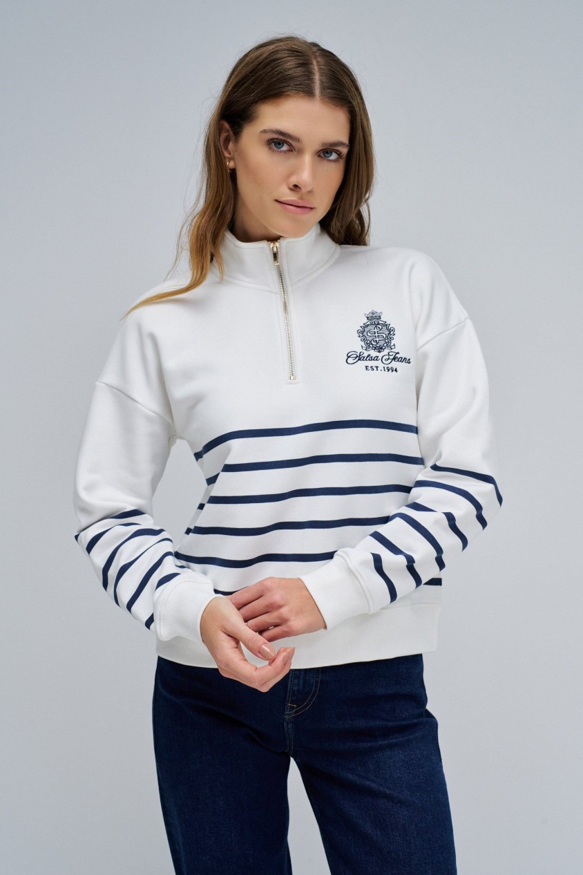 GESTREIFTER HALBREISSVERSCHLUSS-SWEATSHIRT