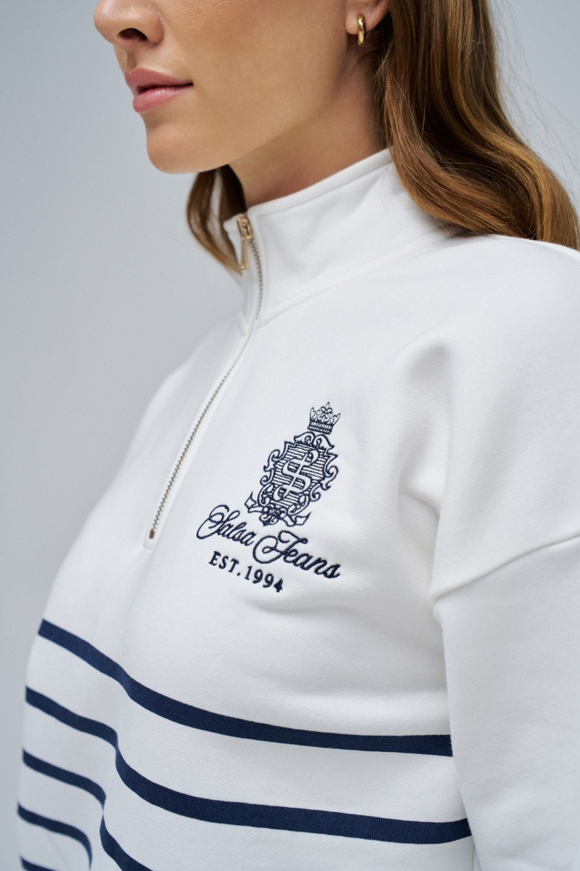 SWEATSHIRT DE RISCAS COM MEIO FECHO
