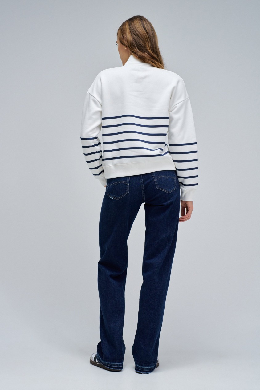 SWEATSHIRT DE RISCAS COM MEIO FECHO