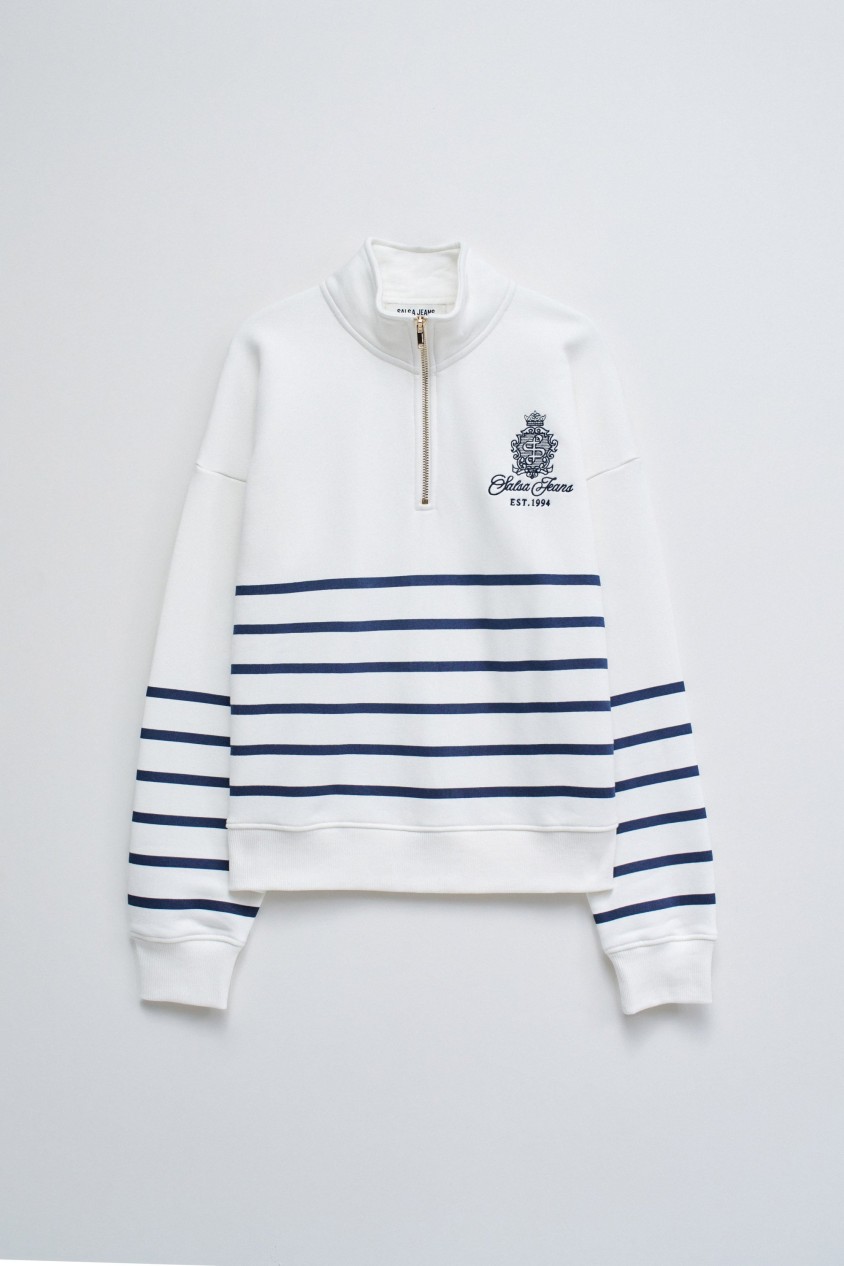 SWEATSHIRT DE RISCAS COM MEIO FECHO