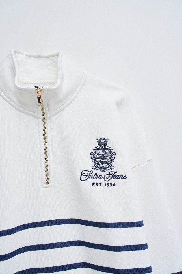 GESTREIFTER HALBREISSVERSCHLUSS-SWEATSHIRT