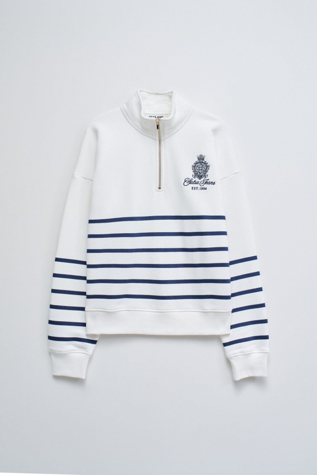 GESTREIFTER HALBREISSVERSCHLUSS-SWEATSHIRT