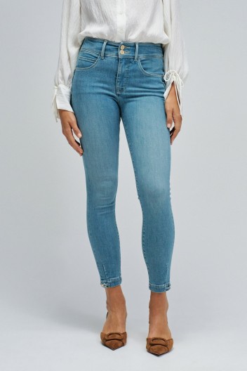 WSLCN Femmes Stretch Skinny Taille Haute Crayon Pantalon Collants Push Up Slim Jeans Denim Pantalon Grande Taille Couleur Unie Blanc FR 34 (Asie S