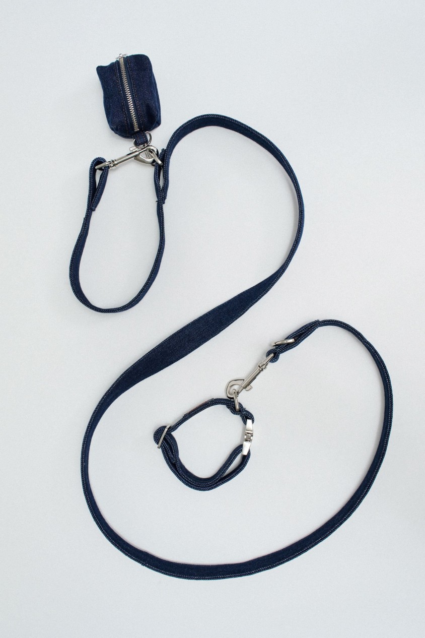 CONJUNTO TRELA E PORTA SACOS EM DENIM PET