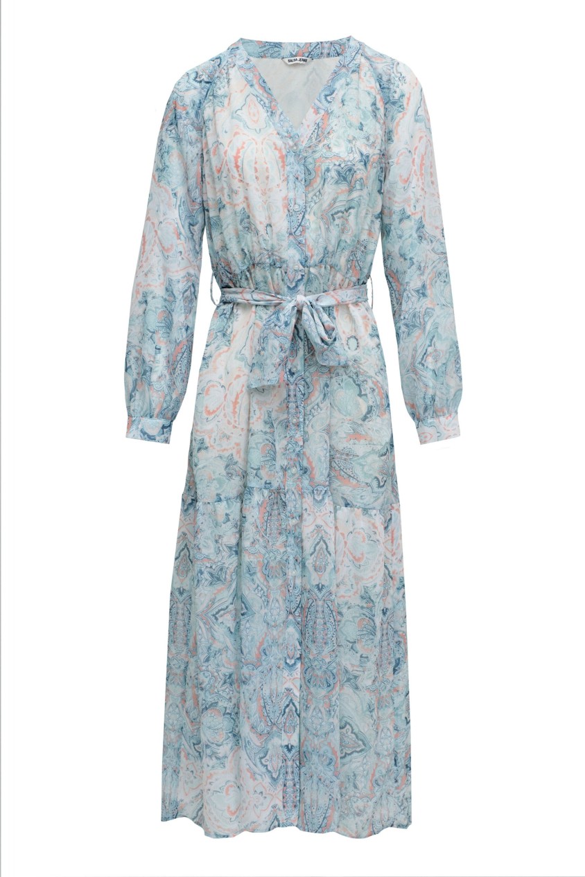 OUTLET MIDI LONG SLEEVE CHIFFON DRESS