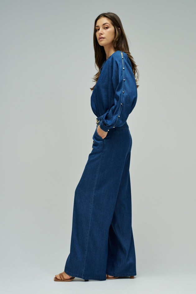 WIDE LEG CHINO BROEK IN LIGHTDENIM