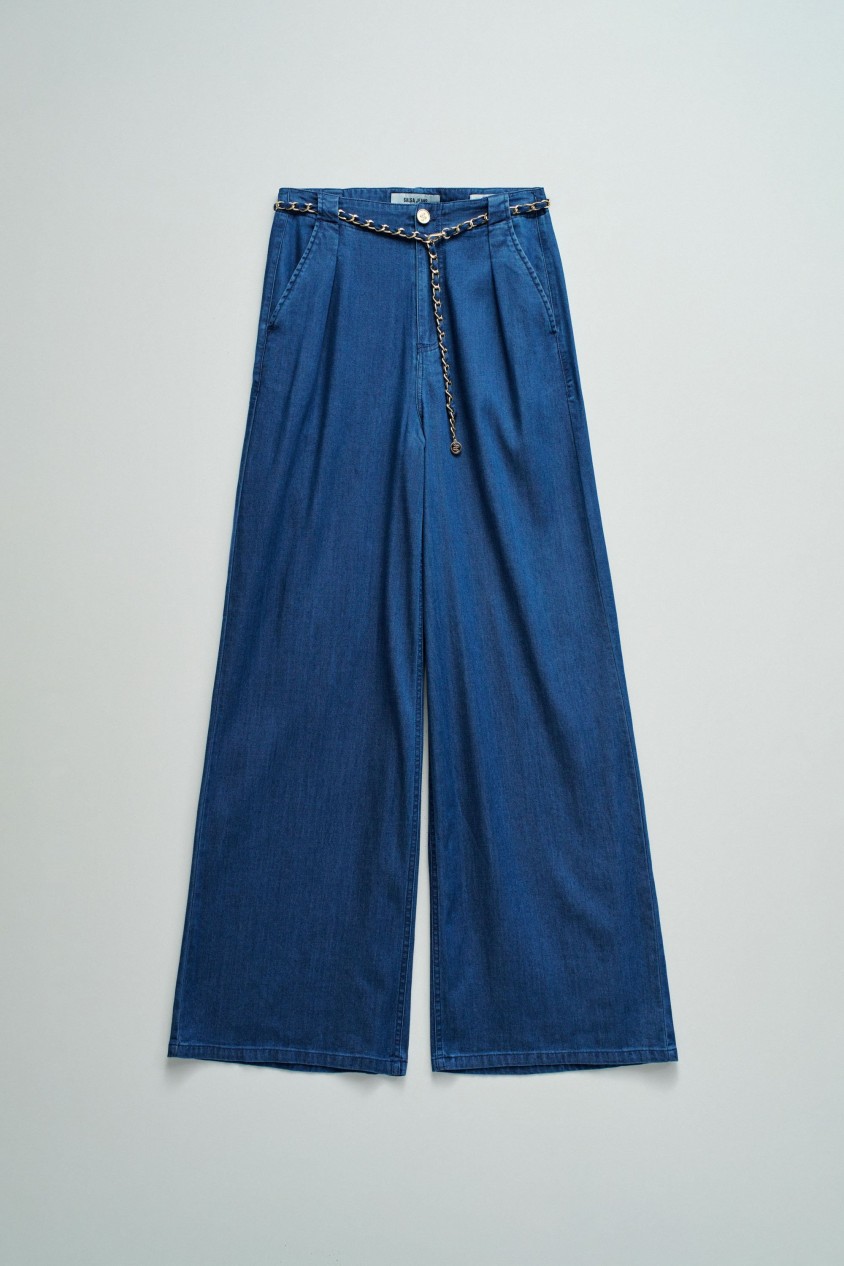 CALÇAS CHINO COM PERNA WIDE EM LIGHTDENIM