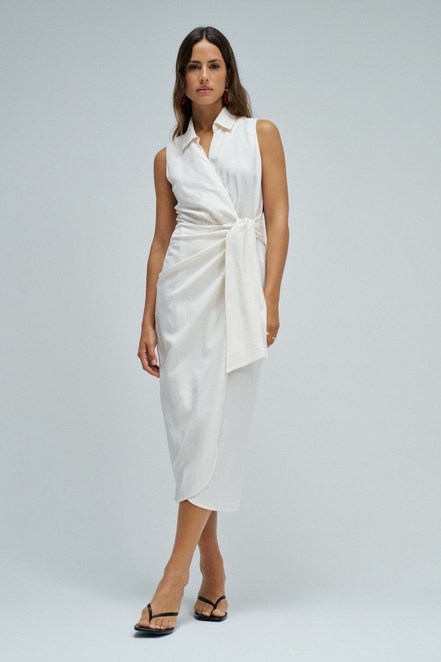VESTIDO MIDI CON LINO