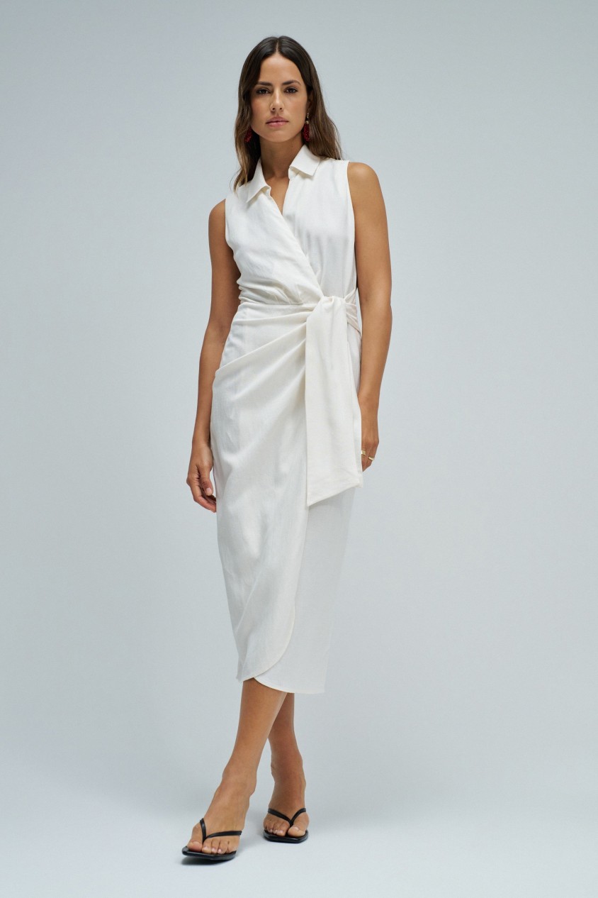 VESTIDO MIDI COM LINHO