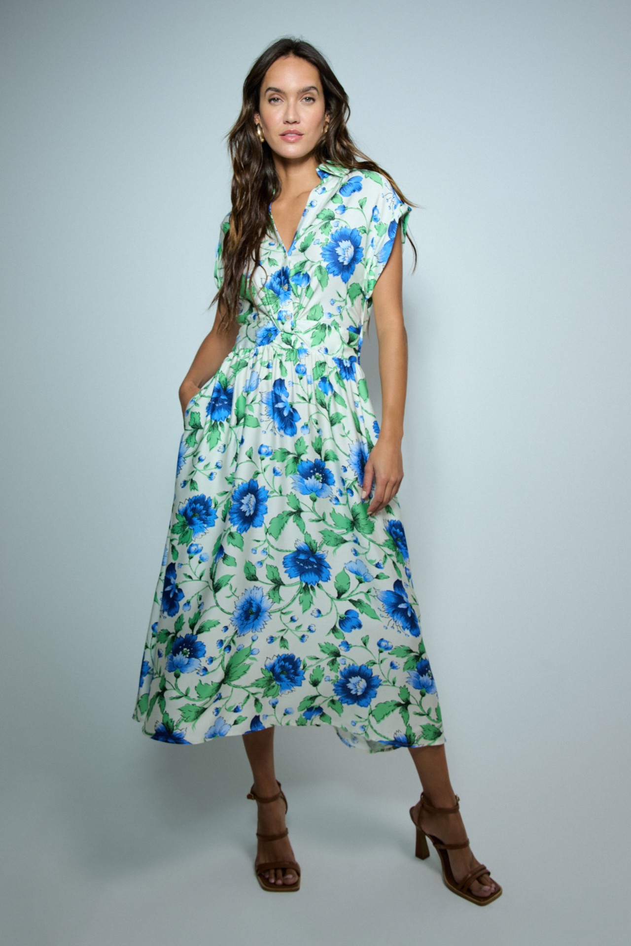 VESTIDO MIDI CAMISEIRO COM PADR�O