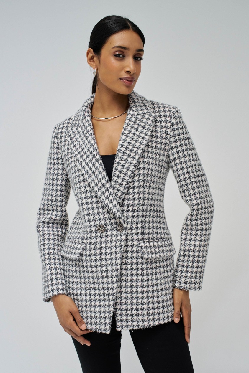 SHINY CHECKED WOOL BLAZER