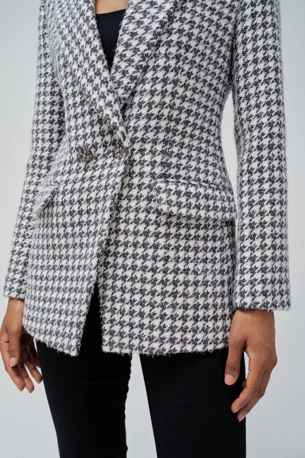 BLAZER DE LANA A CUADROS CON BRILLOS