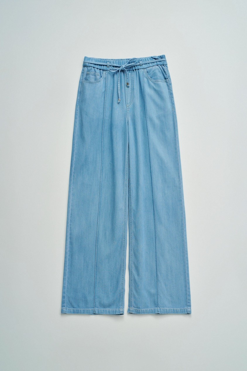 CALÇAS JOGGERS COM PERNA WIDE EM LIGHTDENIM