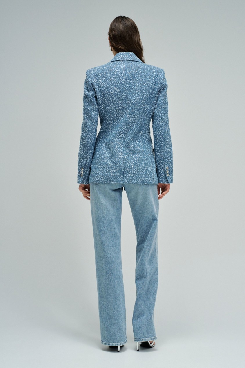 BLAZER EM DENIM COM JACQUARD E LANTEJOULAS