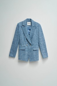 BLAZER EM DENIM COM JACQUARD E LANTEJOULAS