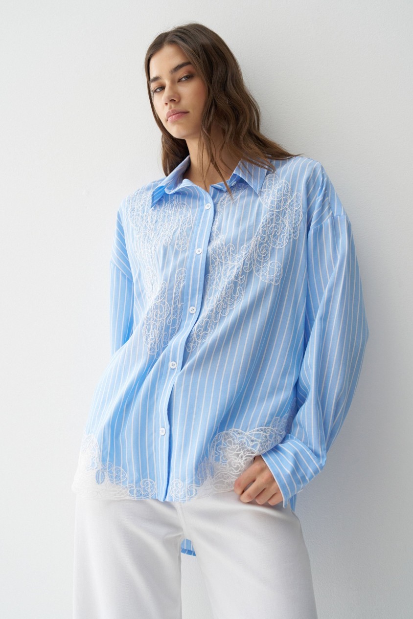 GESTREIFTE BLUSE MIT SPITZE