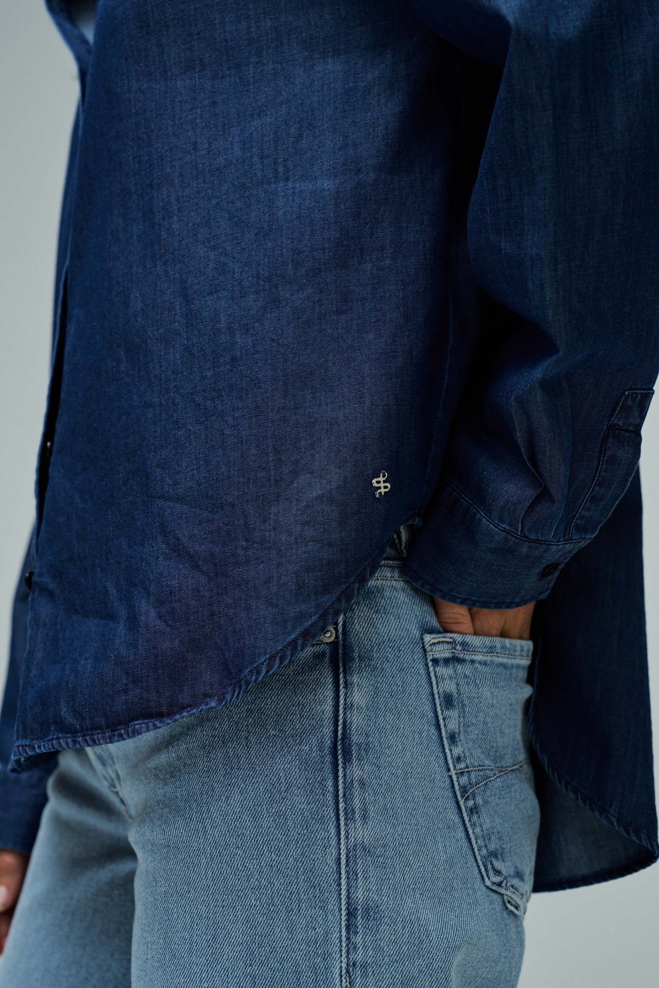 Basic Dark Blue Denim Shirt with Loose Fit - SALSA JEANS