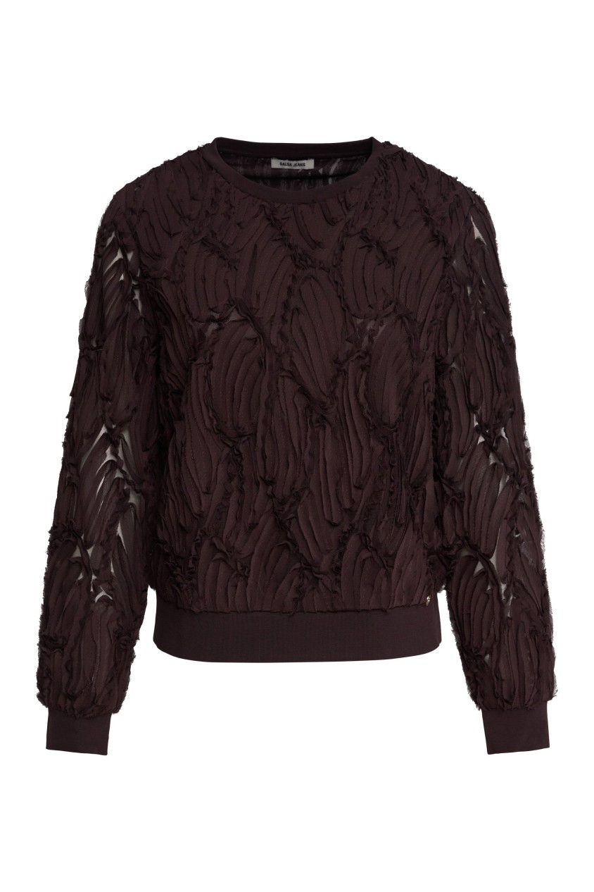 OUTLET TEXTURED SWEATSH, DARK BROWN, XXL