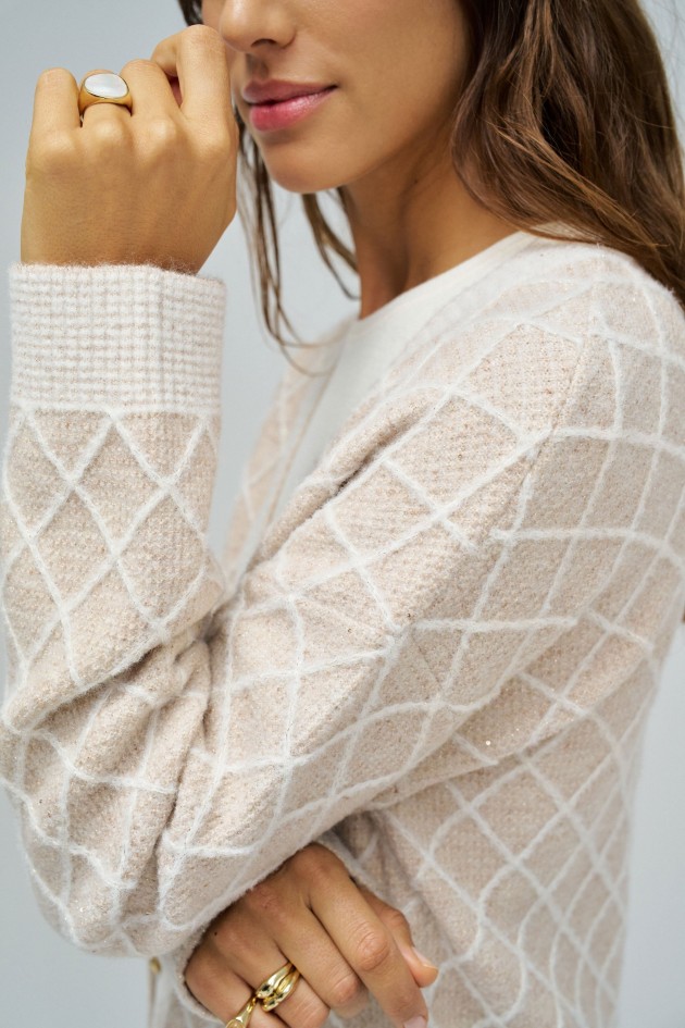 CARDIGAN COM JACQUARD E LUREX