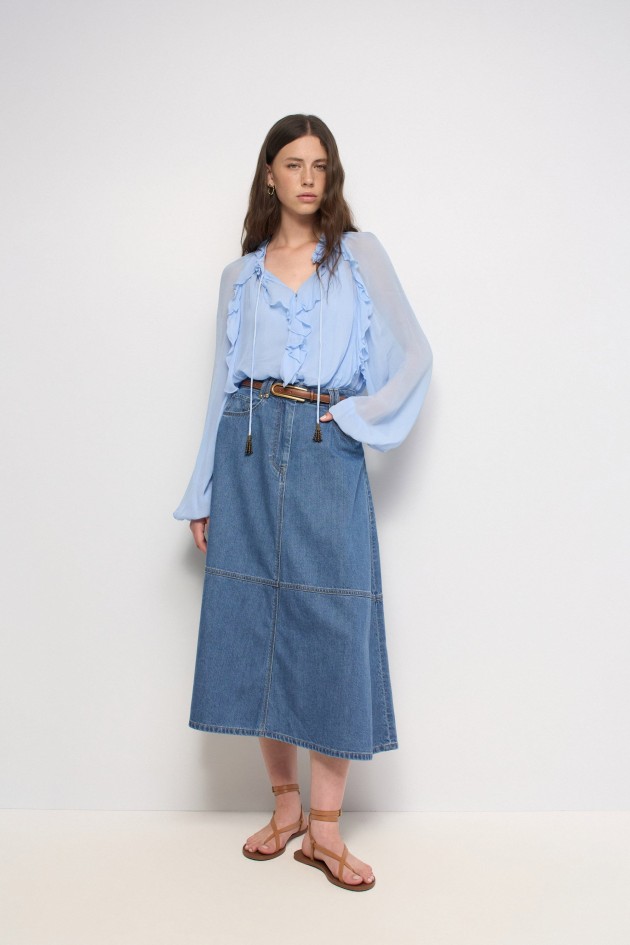 JUPE MIDI EN LIGHTDENIM
