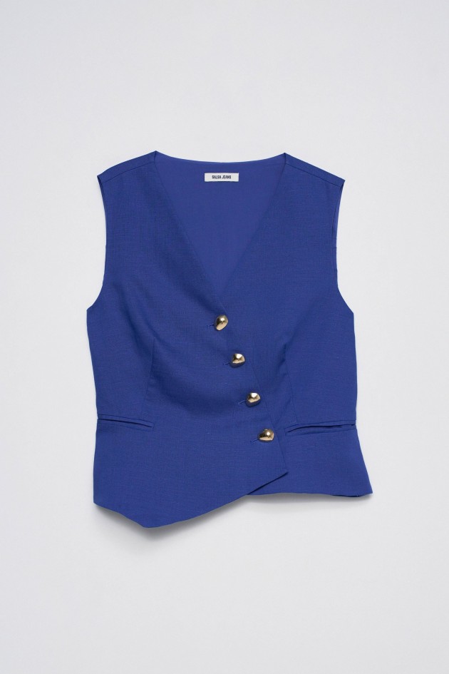 LIGHTDENIM VEST WITH LINEN