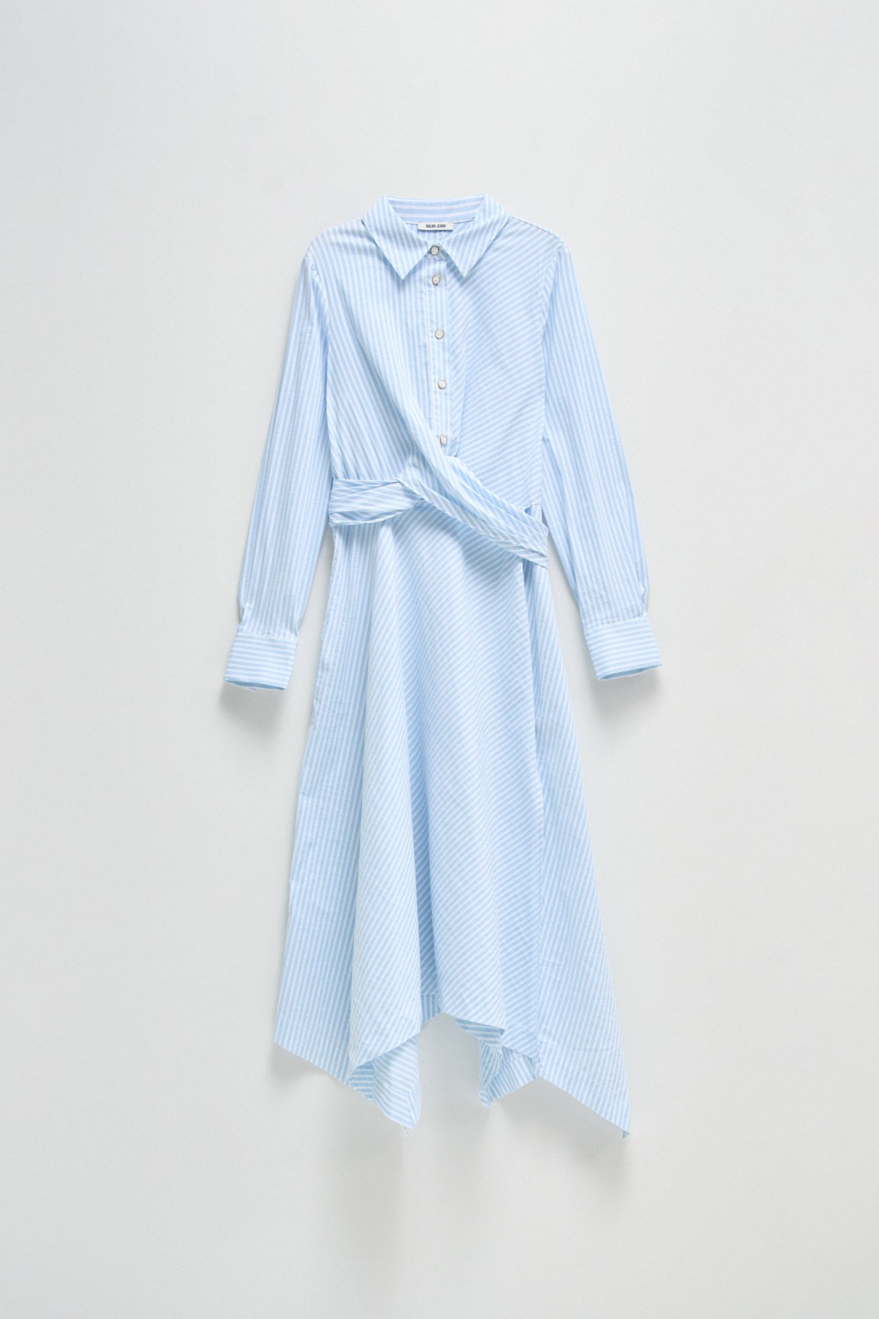 VESTIDO MIDI �S RISCAS ASSIM�TRICO