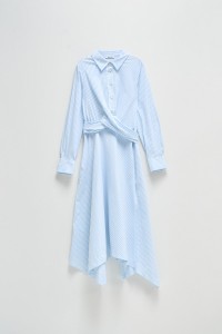 VESTIDO MIDI �S RISCAS ASSIM�TRICO